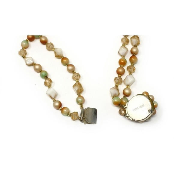 Vintage Double Strand Pearl Peach Green Bead Necklace Hong Kong 22" - Hey Viv - Picture 4 of 5